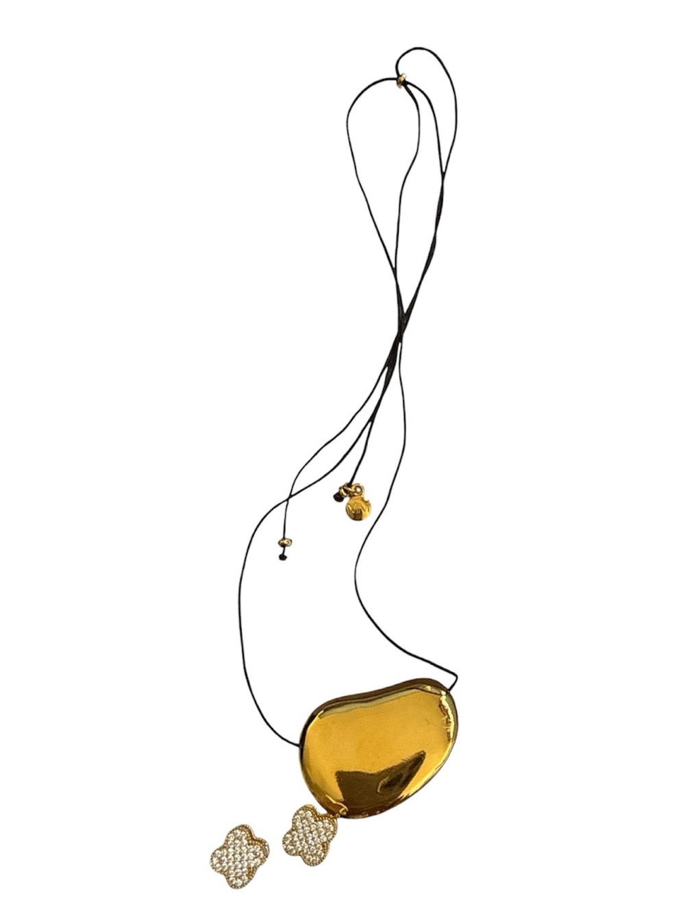 $162 Golden Bundle Bean necklace and 2 SIDED  Clover earrings pave and onyx